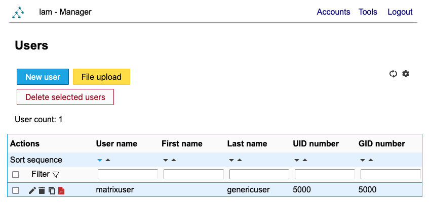 LAM user list